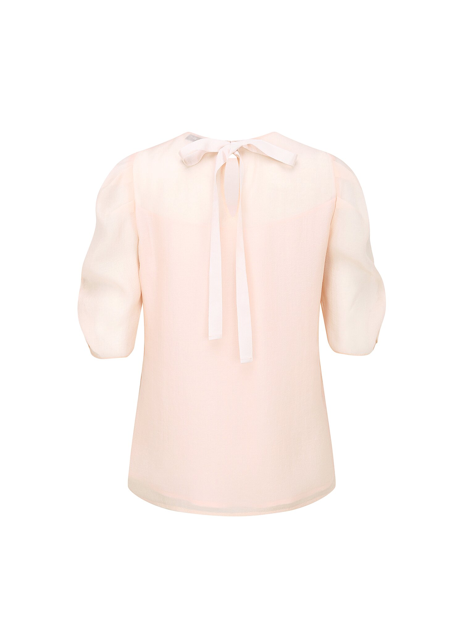 백 리본 퍼프 슬리브 블라우스 (PINK)