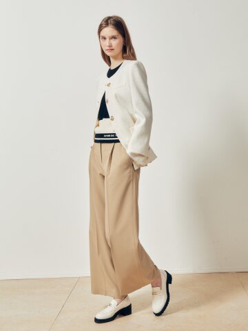 버튼 장식 원턱 와이드 팬츠 