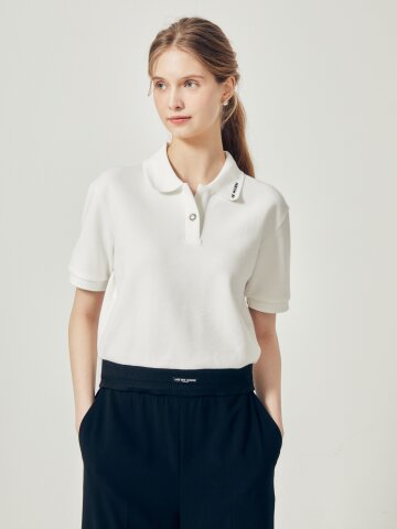 자수 버튼 칼라 크롭 티셔츠 