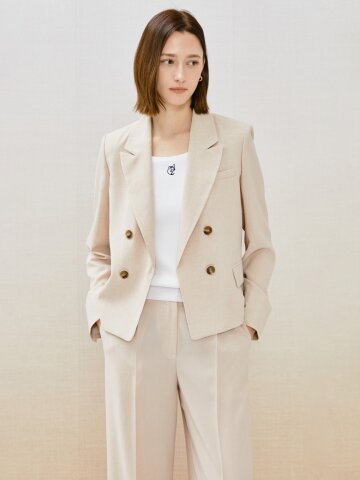 피크드 라펠 더블 크롭 재킷 