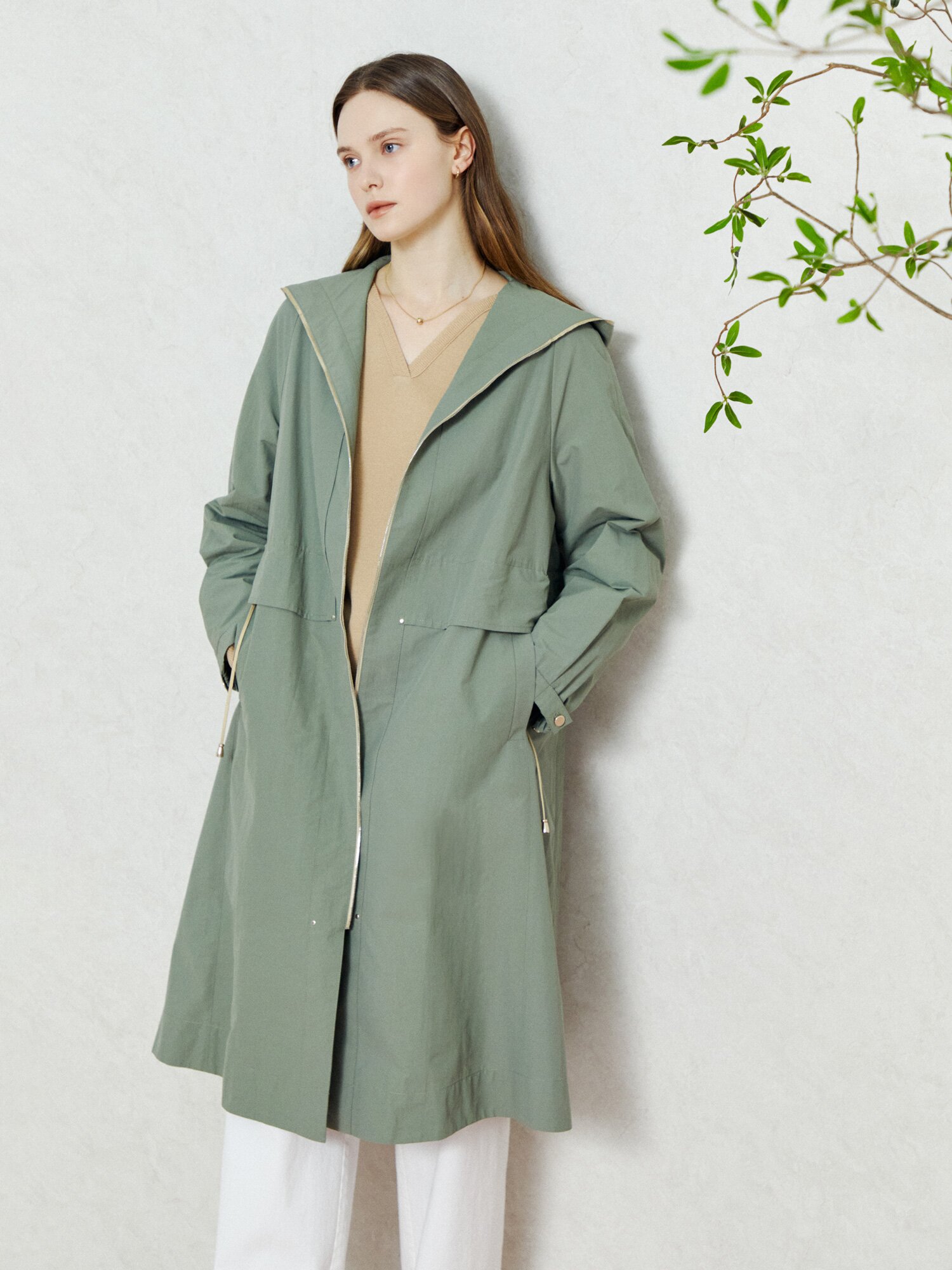 어반 트렌치 롱 후드 코트 (KHAKI)