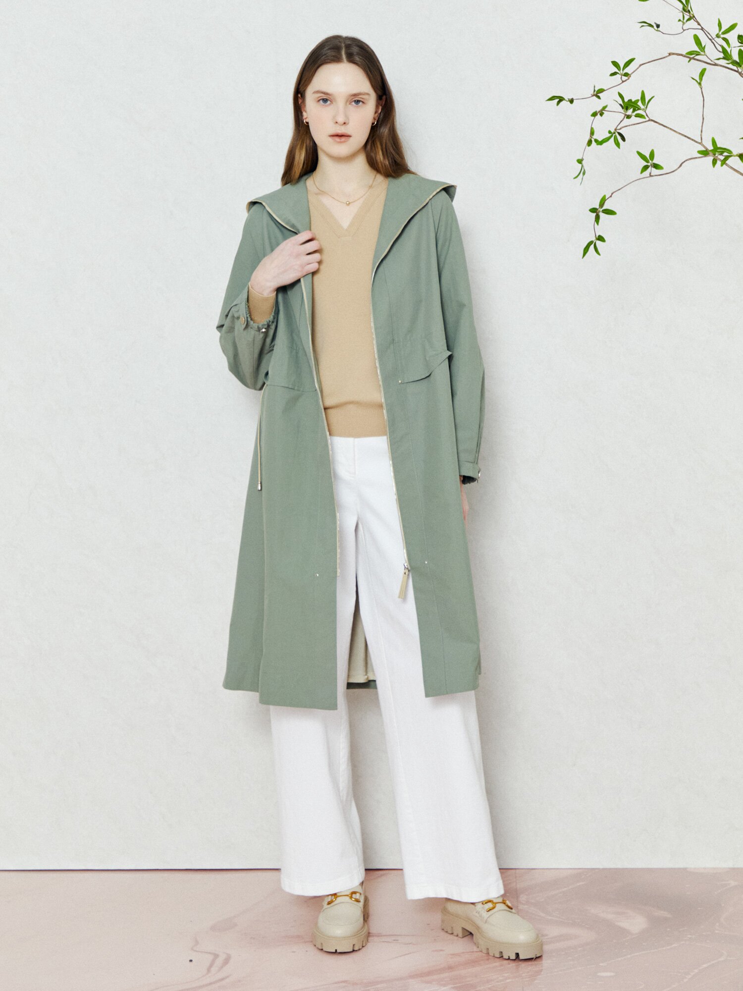 어반 트렌치 롱 후드 코트 (KHAKI)