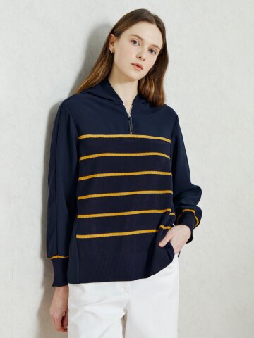 에어리 스트라이프 후드 블라우스 