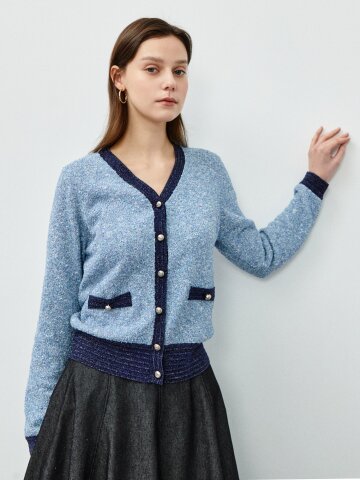 트위드 펄 믹스 포인트 가디건 