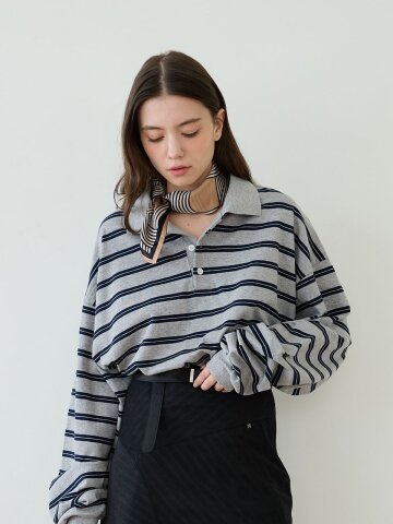 ESSENTIAL STRIPE COLLAR T-SHIRT_GREY