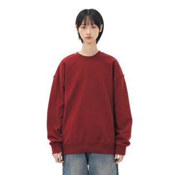 르커스텀 무지 오버핏 맨투맨 (버건디)
