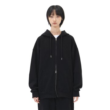 르커스텀 오버핏 무지 투웨이 후드집업 (블랙)