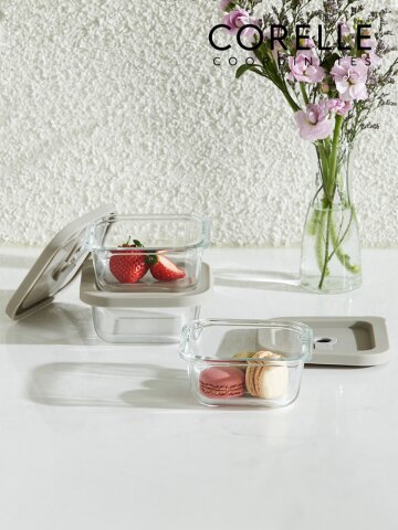 실리콘 유리 밀폐용기 정사각3종