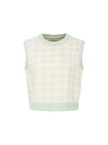 체크 라운드넥 니트 베스트 