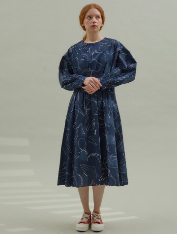 Scribble Cotton One-Piece [Navy]