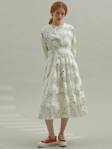 Scribble Cotton One-Piece [Ivory]