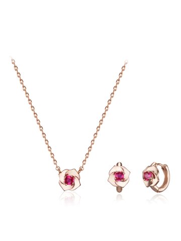 루비 플라워 심플 귀걸이 목걸이 세트 EL2SET231
