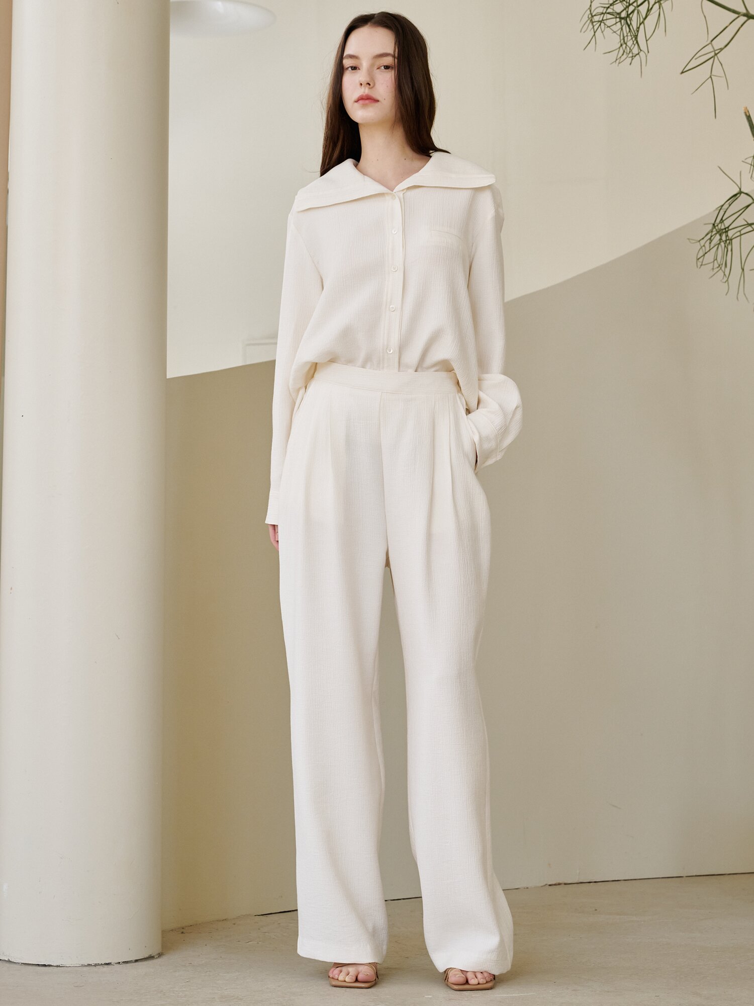 링클 와이드 밴딩 팬츠 - 아이보리 / Wrinkle Wide Banding Pants - Ivory