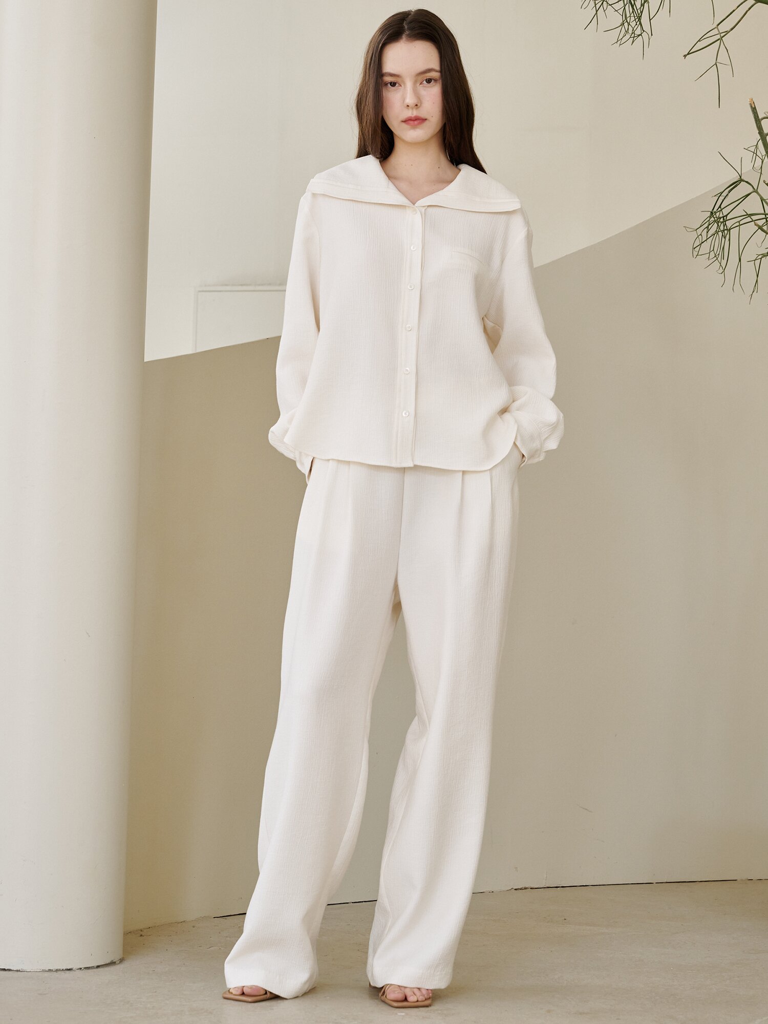 링클 와이드 밴딩 팬츠 - 아이보리 / Wrinkle Wide Banding Pants - Ivory