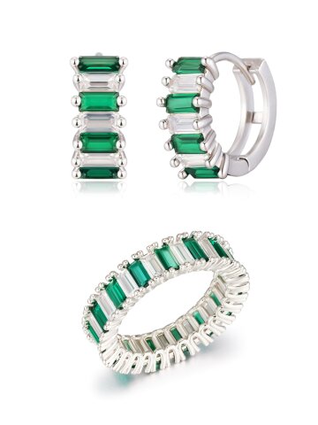 그린 바게트 귀걸이 반지 세트 GI2SET027