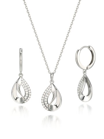 하프 큐빅 물방울 실버 귀걸이 목걸이 세트 GI2SET003