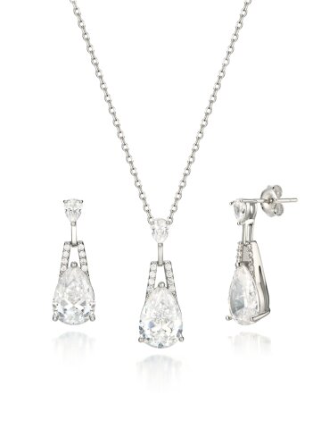볼드 큐빅 포인트 실버 귀걸이 목걸이 세트 GI2SET006