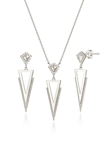 포인트 드롭 실버 귀걸이 목걸이 세트 GI2SET005