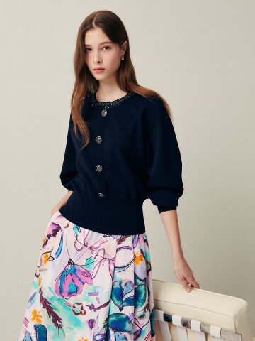 엘레강스 진주 버튼 니트 