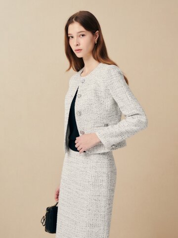 페미닌 메탈 버튼 트위드 재킷 