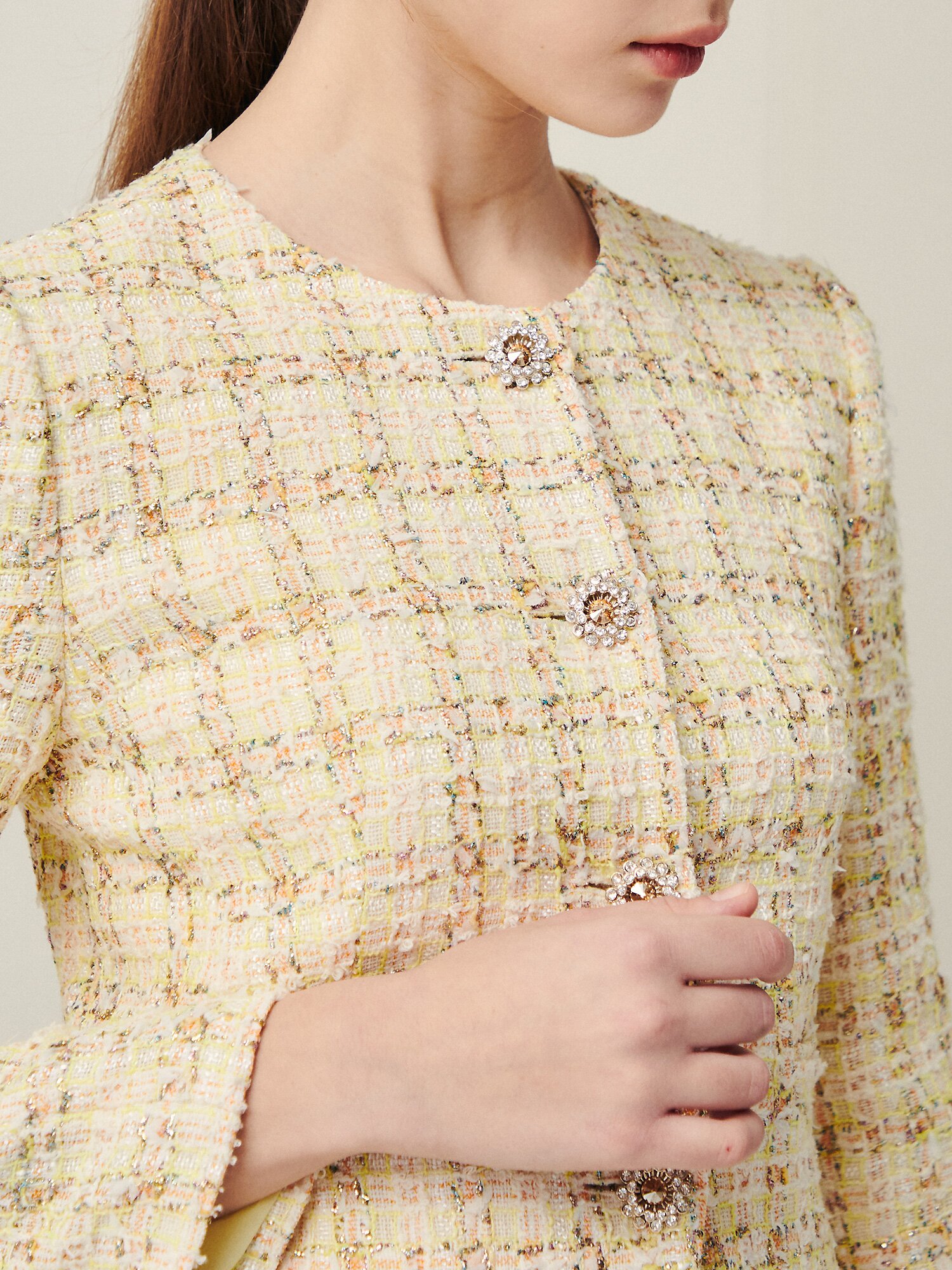 페미닌 메탈 버튼 트위드 재킷 (YELLOW)