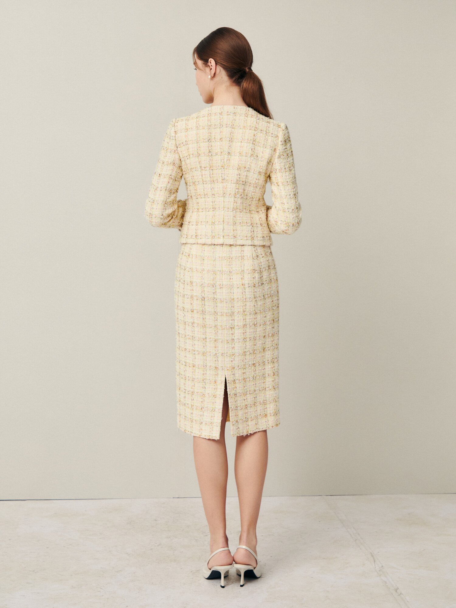 페미닌 메탈 버튼 트위드 재킷 (YELLOW)