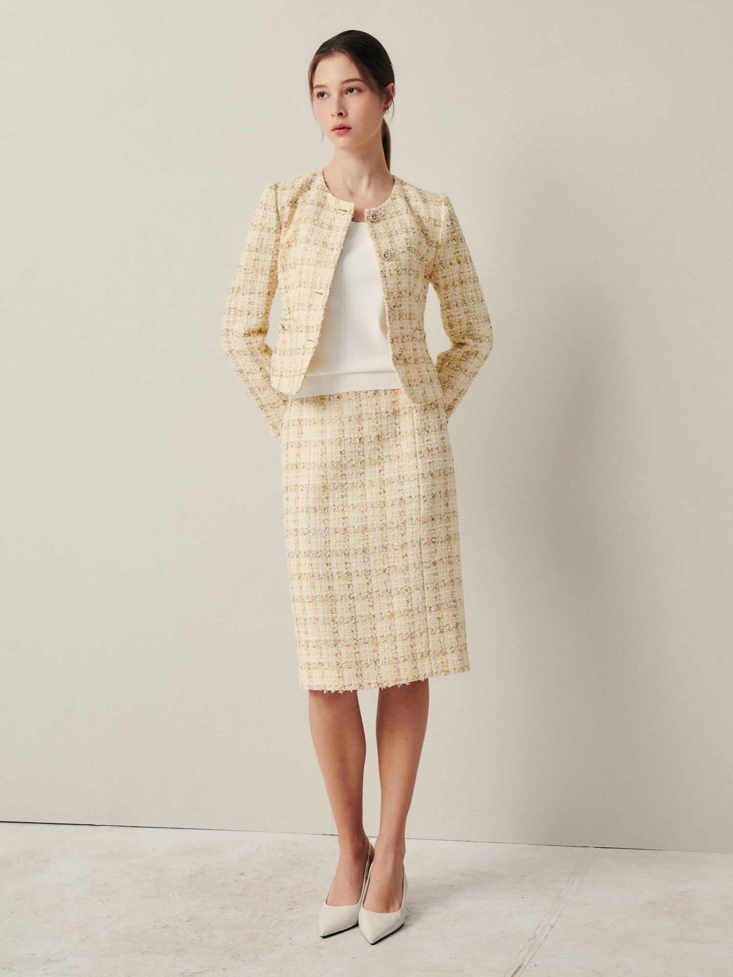 클래식 트위드 H라인 스커트 (YELLOW)