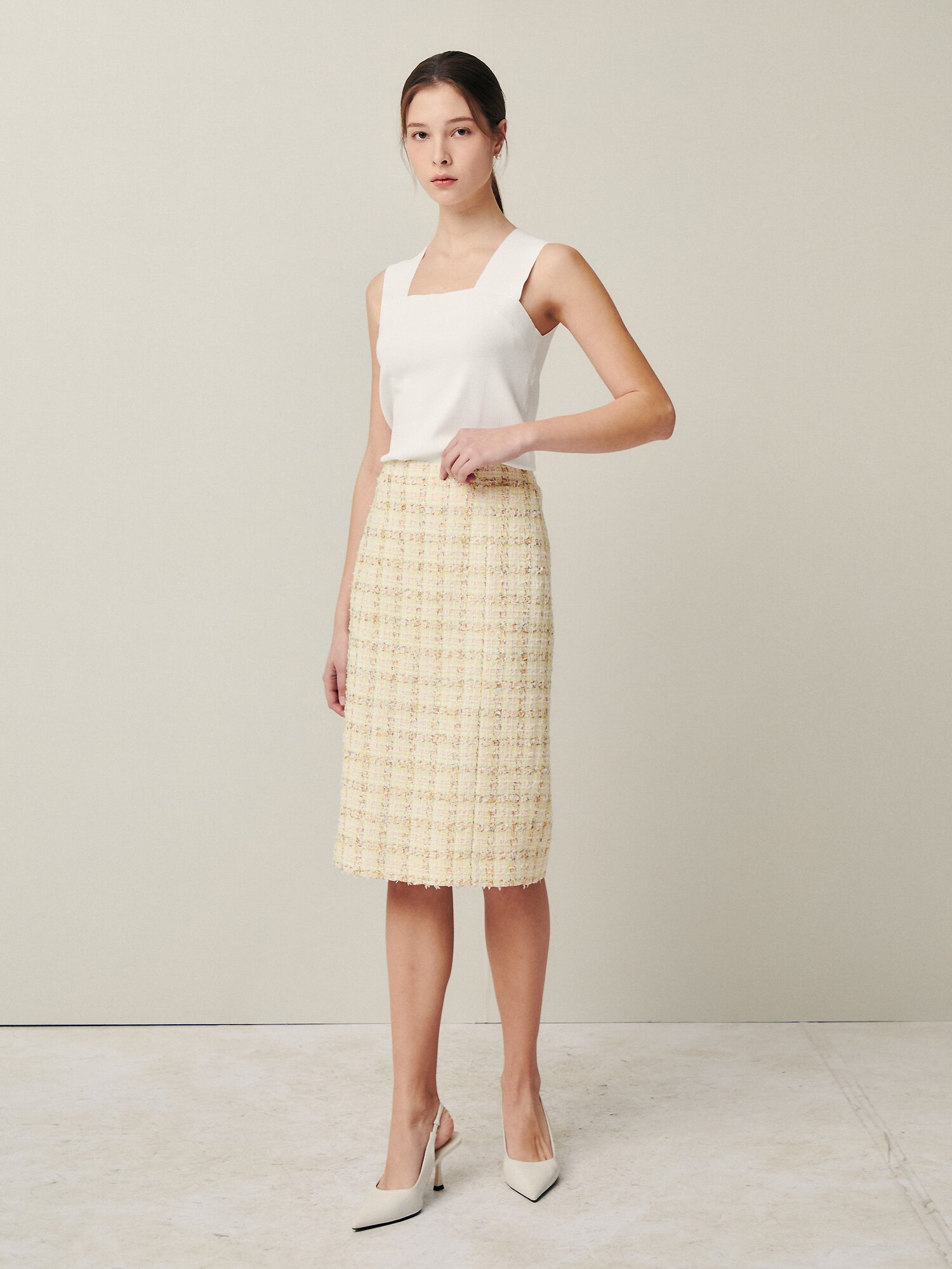 클래식 트위드 H라인 스커트 (YELLOW)