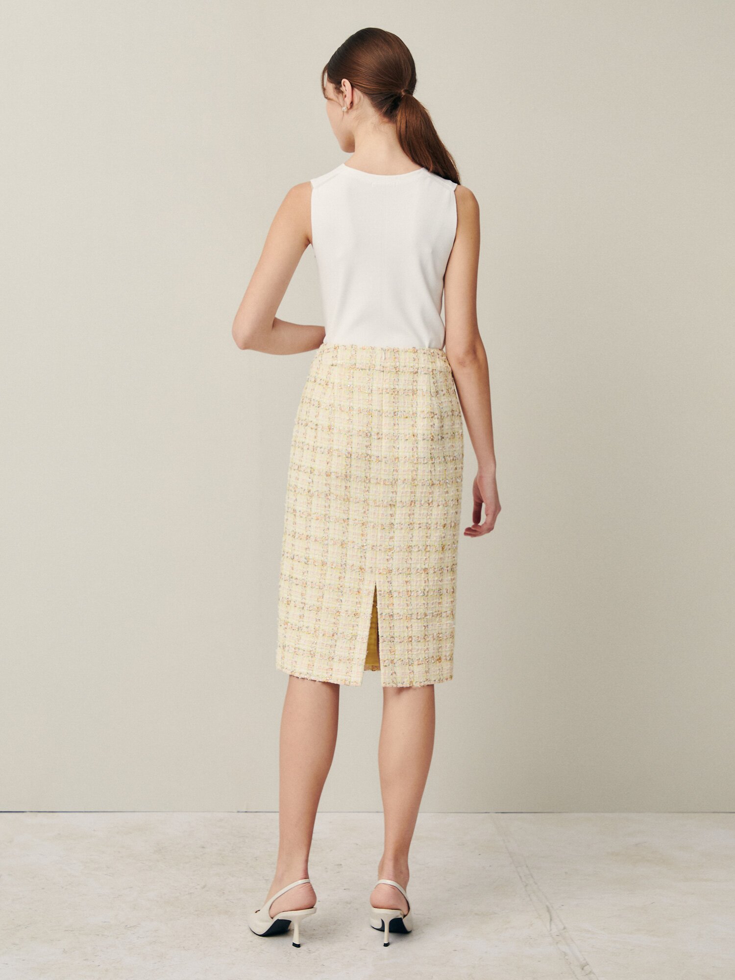 클래식 트위드 H라인 스커트 (YELLOW)