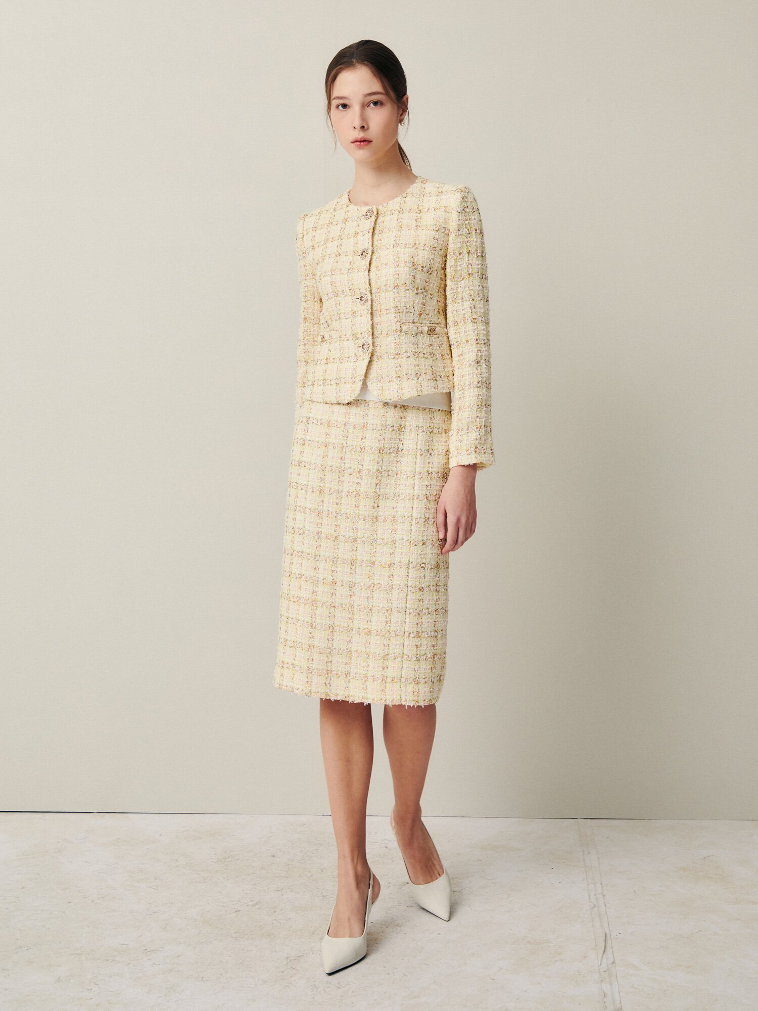 클래식 트위드 H라인 스커트 (YELLOW)