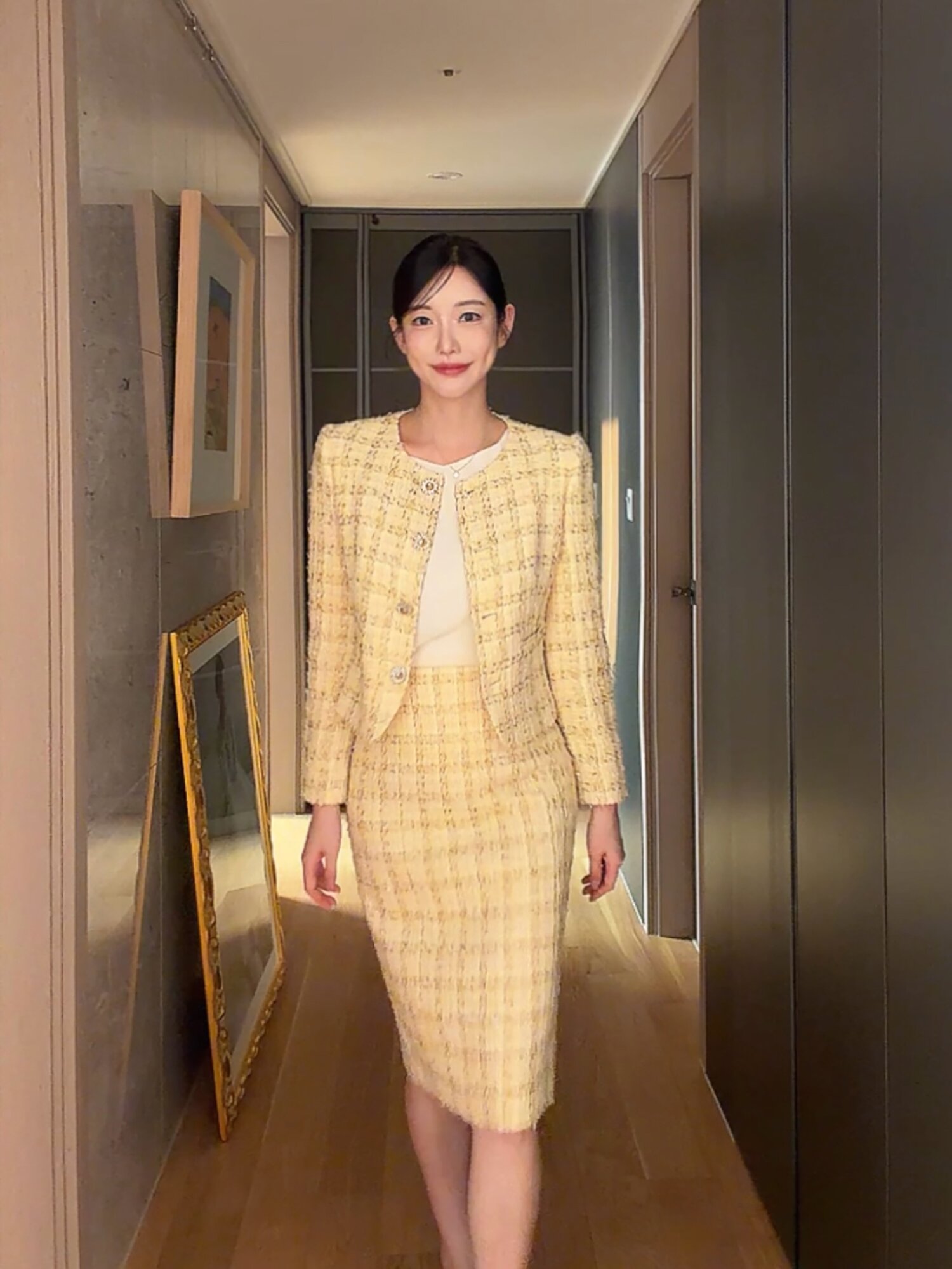 클래식 트위드 H라인 스커트 (YELLOW)