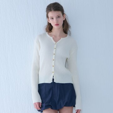 [카미노] RIBBED V-NECK KNIT CARDIGAN IVORY