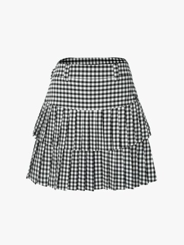 깅엄체크 캉캉 큐롯 스커트 (블랙)