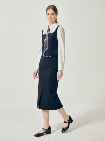 체인 장식 슬릿 H라인 스커트 