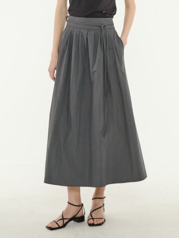 코튼 백 스트랩 플레어 스커트 