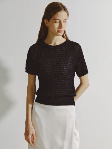 하프 슬리브 라운드넥 풀오버 니트 