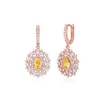 디유아모르 14K 골드핀 샹들리에 크리스탈 드롭 이어링 화사한 귀걸이