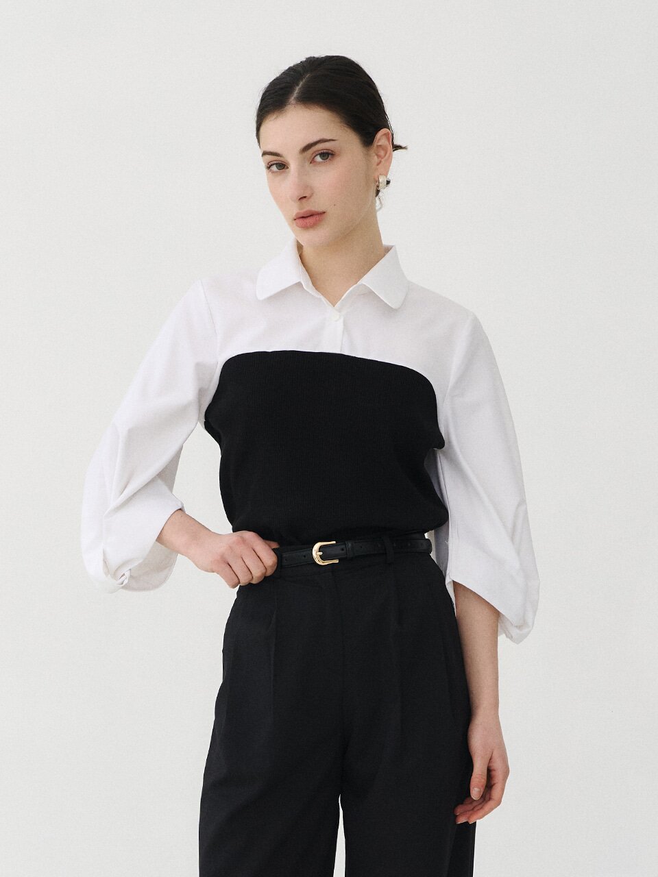 뷔스티에 니트 트위스트 블라우스 블랙 [T51]