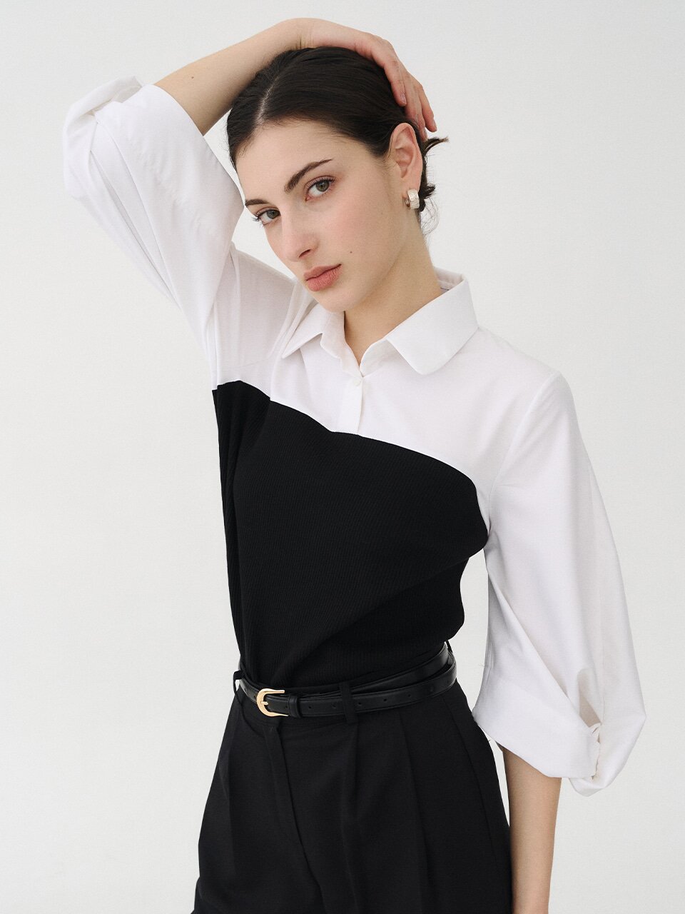 뷔스티에 니트 트위스트 블라우스 블랙 [T51]