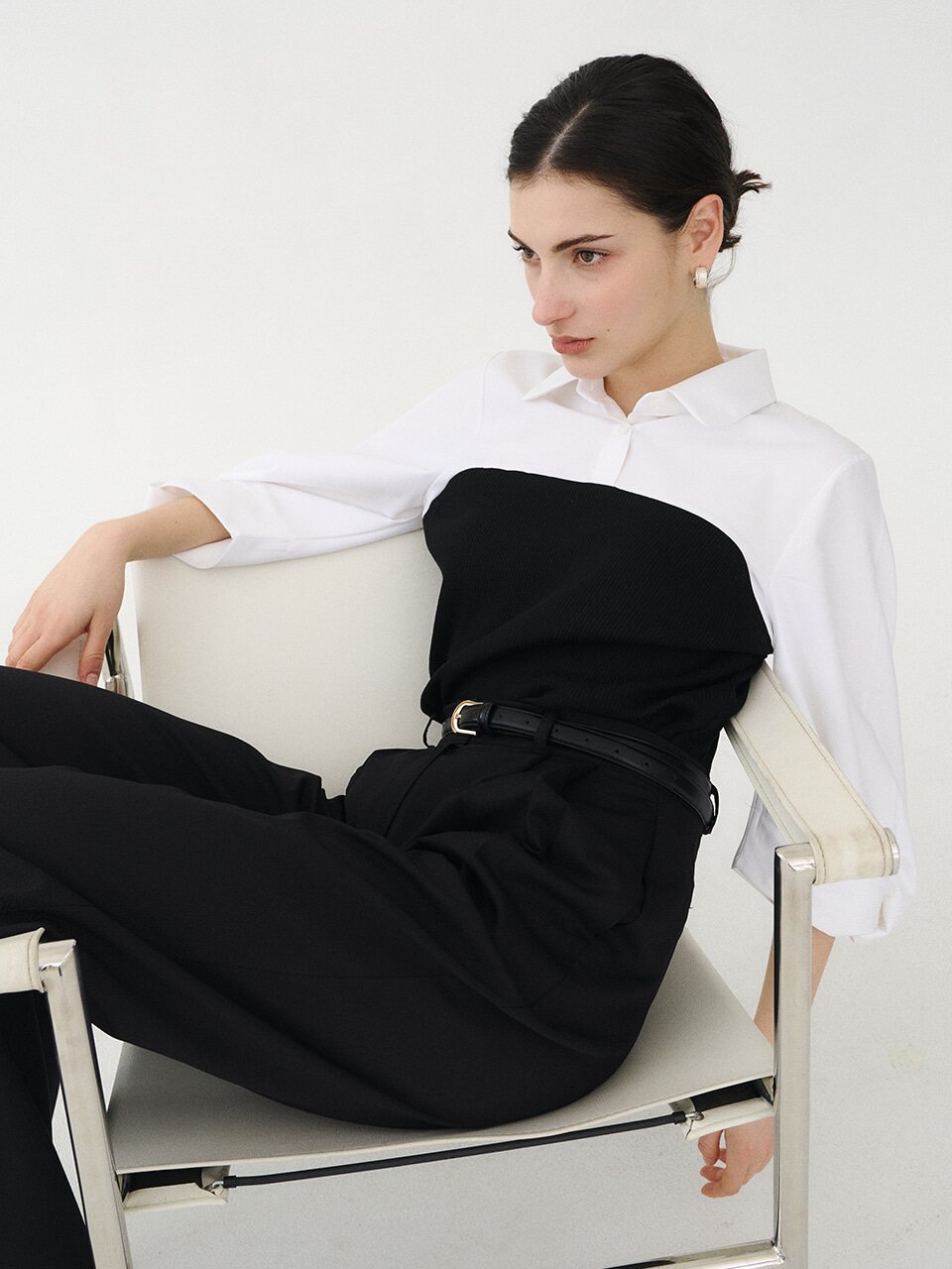 뷔스티에 니트 트위스트 블라우스 블랙 [T51]