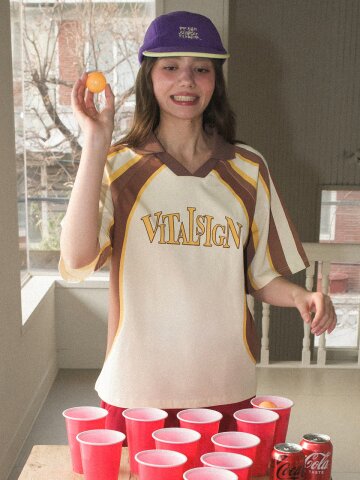 [LINE] 바시티 카라 티셔츠 (Cream)