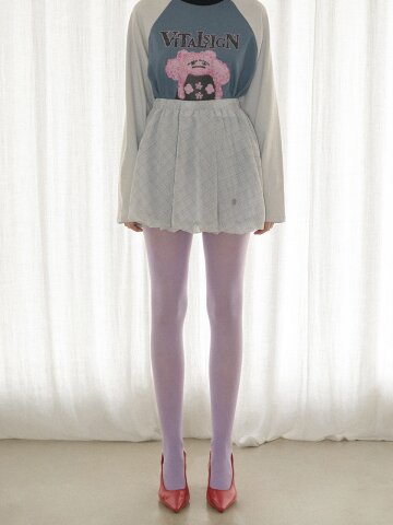 [LINE] 체크 쉬폰 벌룬 미니 스커트 (Light Blue)