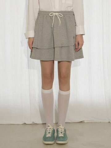 [LINE] 더블 레이어드 플레어 스커트 (Melange Gray)