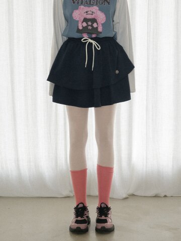 [LINE] 더블 레이어드 플레어 스커트 (Navy)