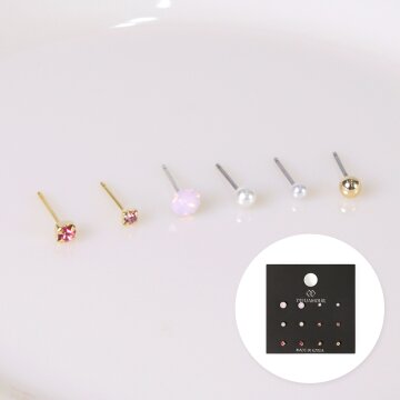 디유아모르 데일리큐빅진주(핑크) 12SET 알러지방지 레이어드 심플 귀걸이