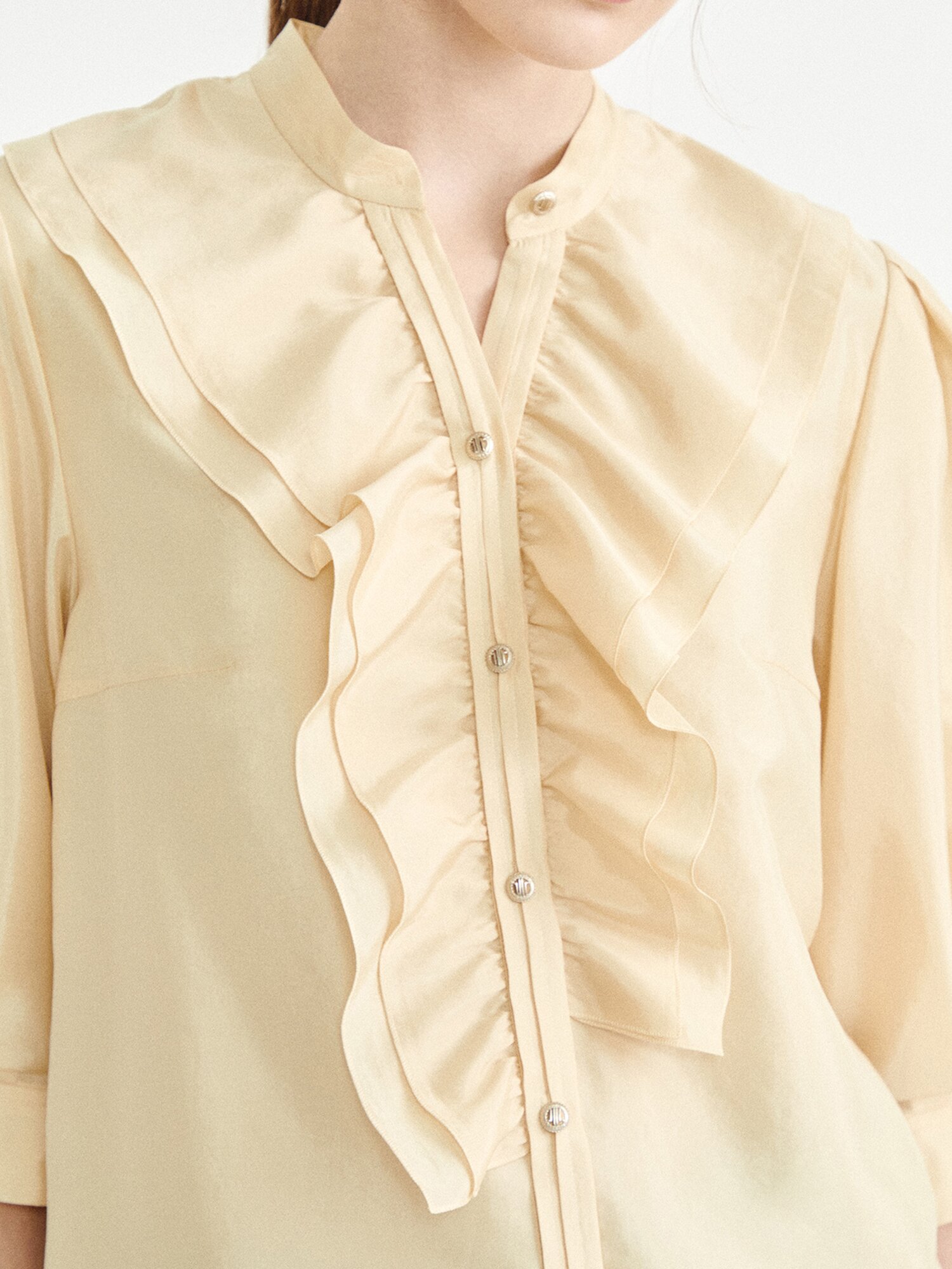 프릴 레이어 슬릿넥 블라우스 (LIGHT YELLOW)