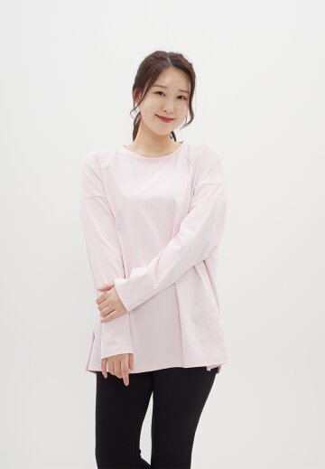 친환경 무지 라운드 트임 긴팔티 5COLOR
