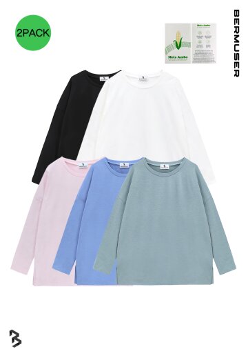 (2PACK)친환경 무지 라운드 트임 긴팔티 5COLOR