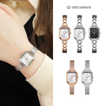 [보석감정서 증정] 여성 메쉬 메탈밴드시계 DAW7102 스퀘어 다이아몬드시계