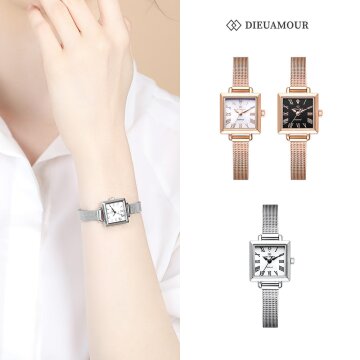 [보석감정서 증정] 여성 메쉬 메탈밴드시계 DAW6102MS 스퀘어 다이아몬드시계